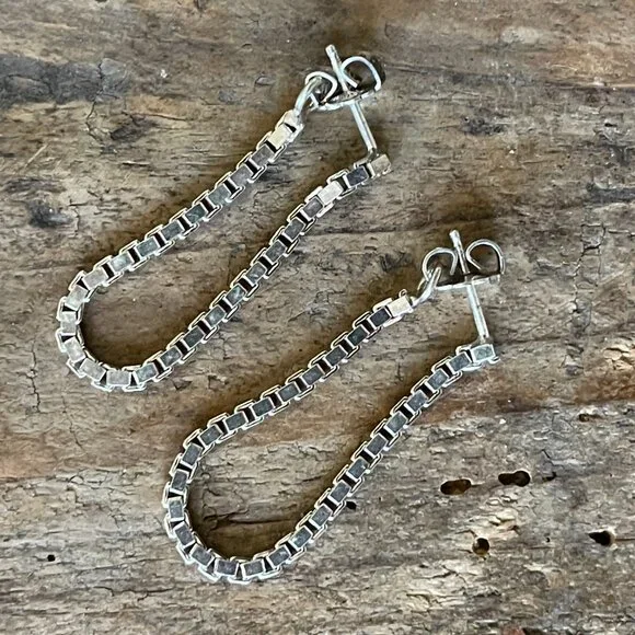 Sterling Silver Box Chain Dangle Earrings-NEW - Picture 13 of 15